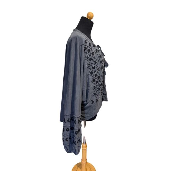 Free People Gray Embroidered Blouse - Picture 6 of 8